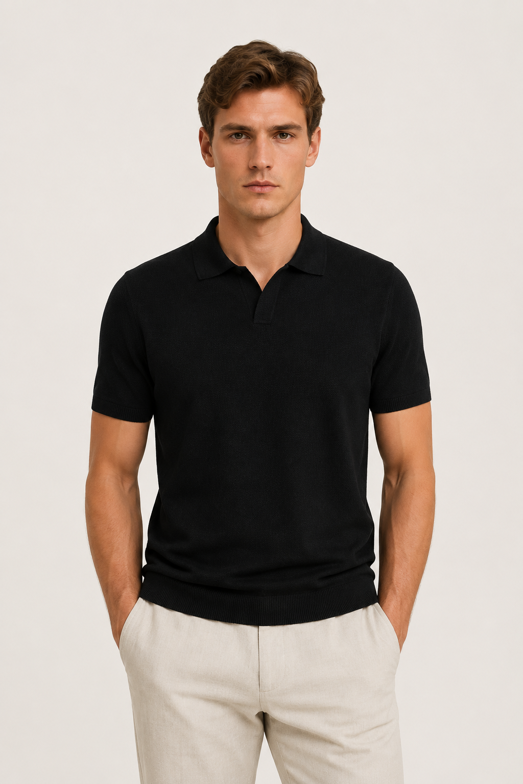 Classic Buttonless Polo – Black