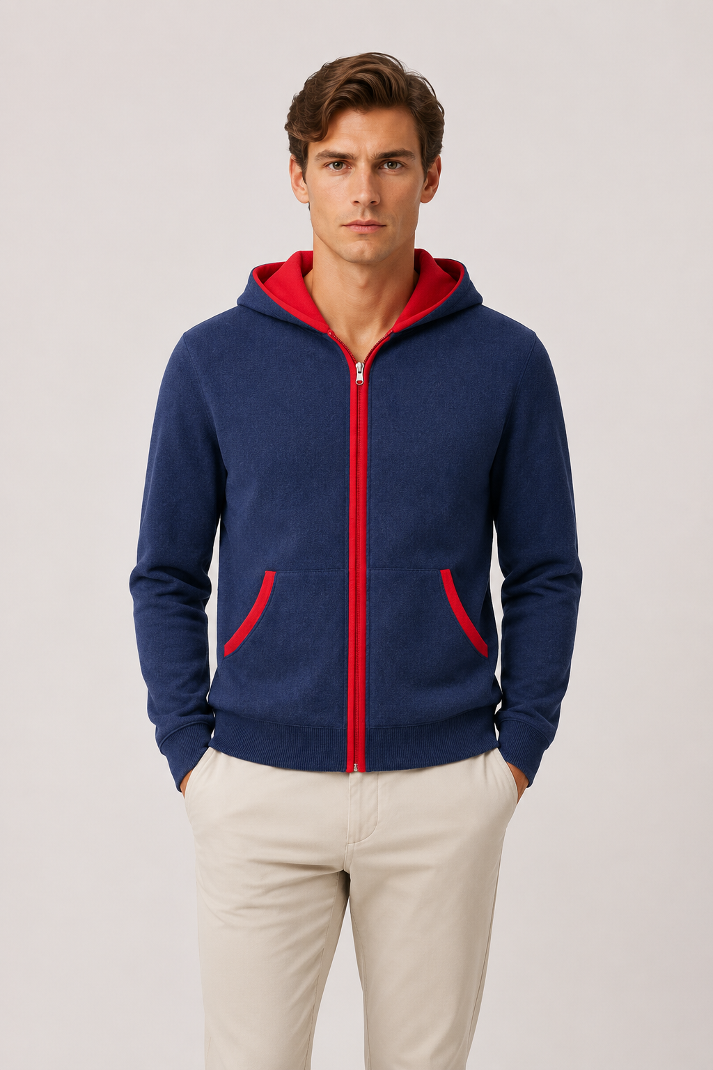 Hooded Cardigan Navy / Red