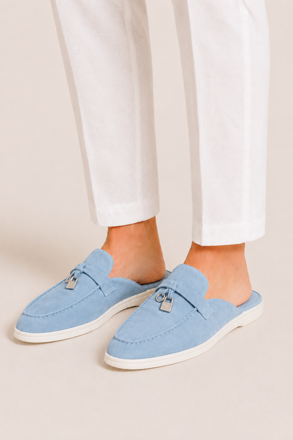 Ancestral Buckle Mule Light Blue