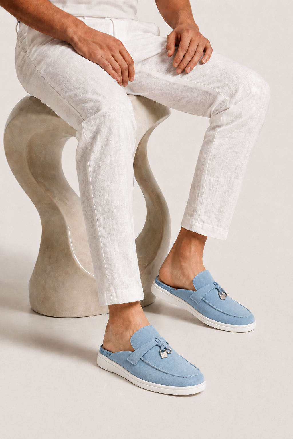 Ancestral Buckle Mule Light Blue