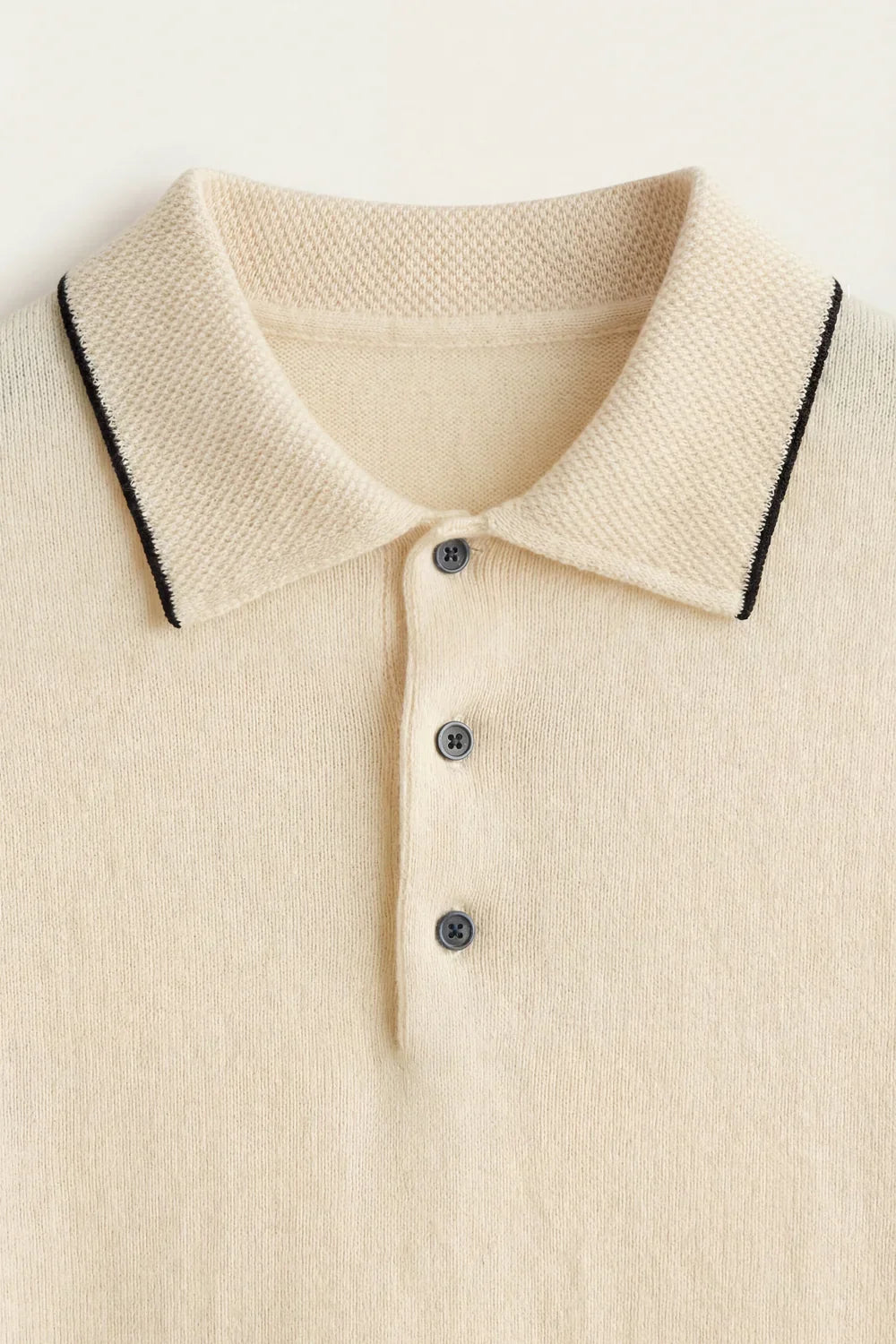 Fine Striped Knit Polo Beige