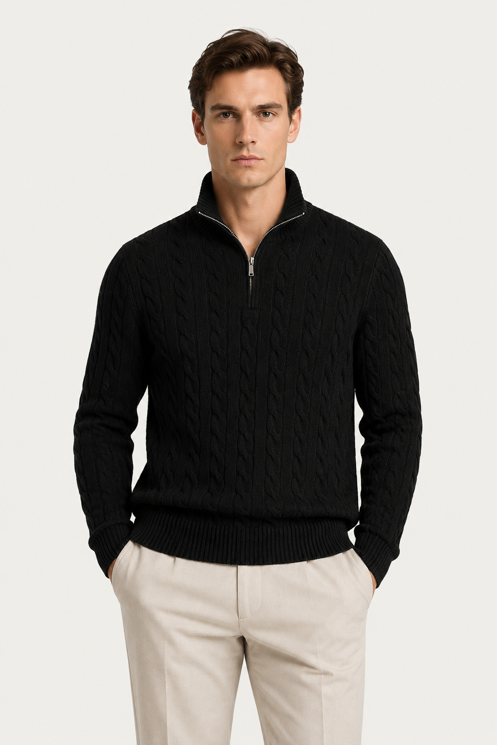 Classic Cable Quarter Zip Black