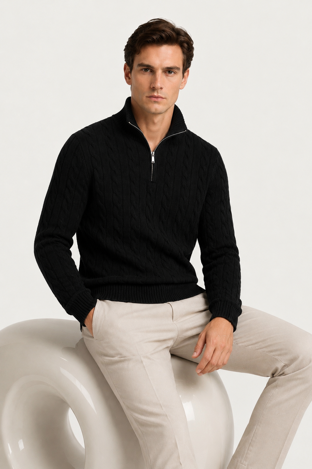 Classic Cable Quarter Zip Black