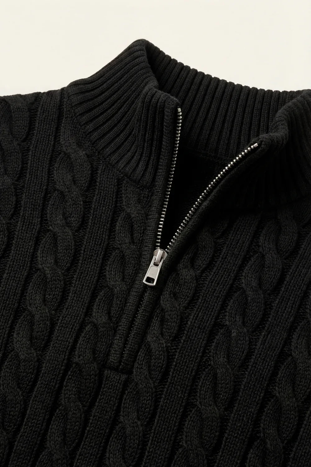 Classic Cable Quarter Zip Black