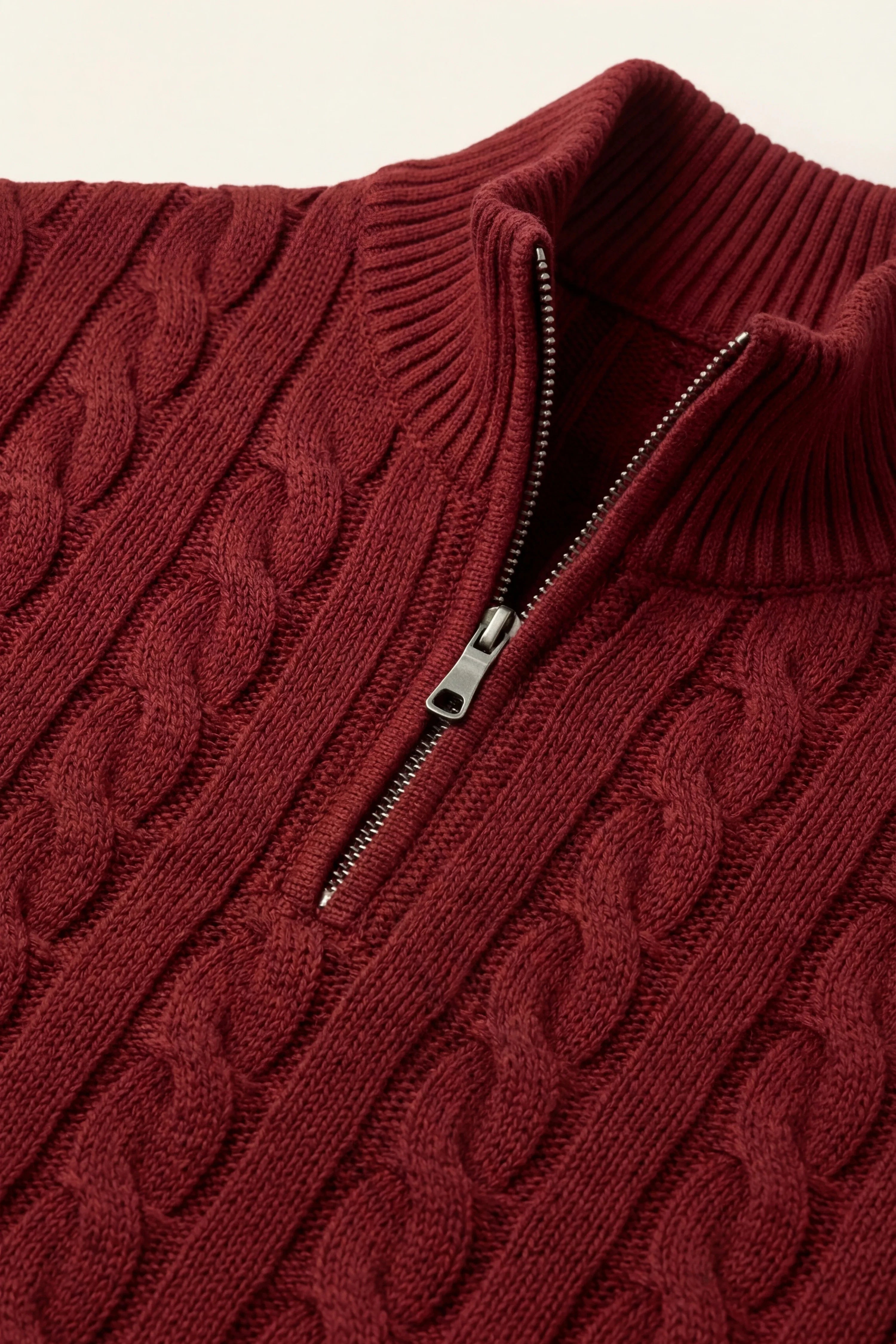 Classic Cable Quarter Zip Red Wine