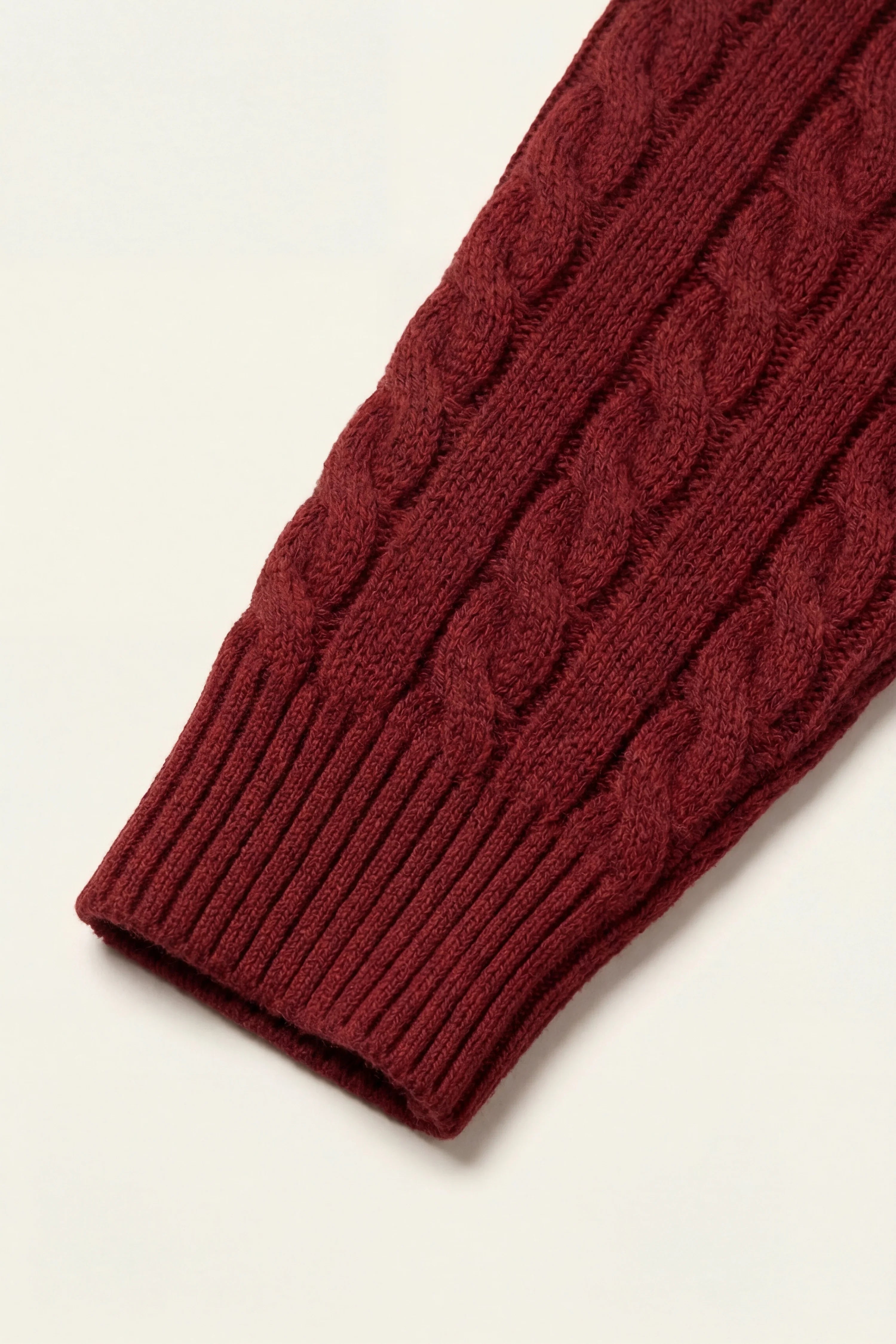 Classic Cable Quarter Zip Red Wine