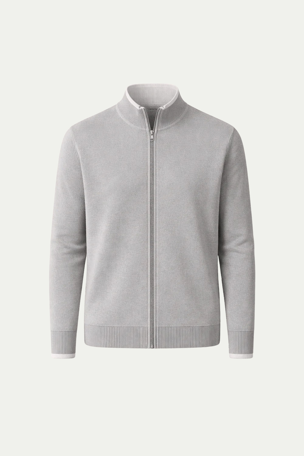 Refined Full Zip Knit Light Grey / White