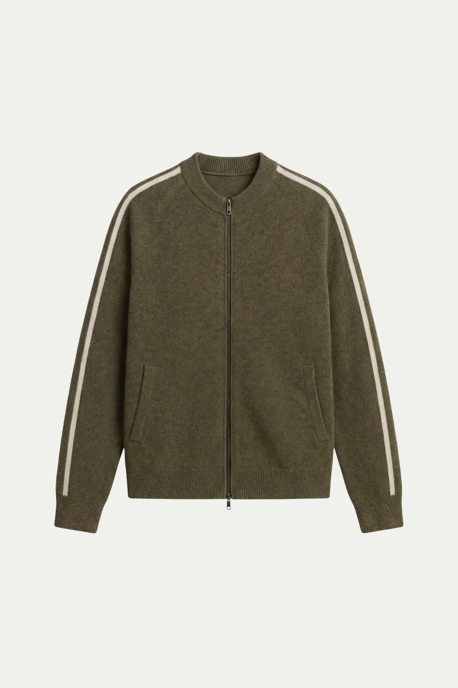 Rib Collar Zip Knit Olive