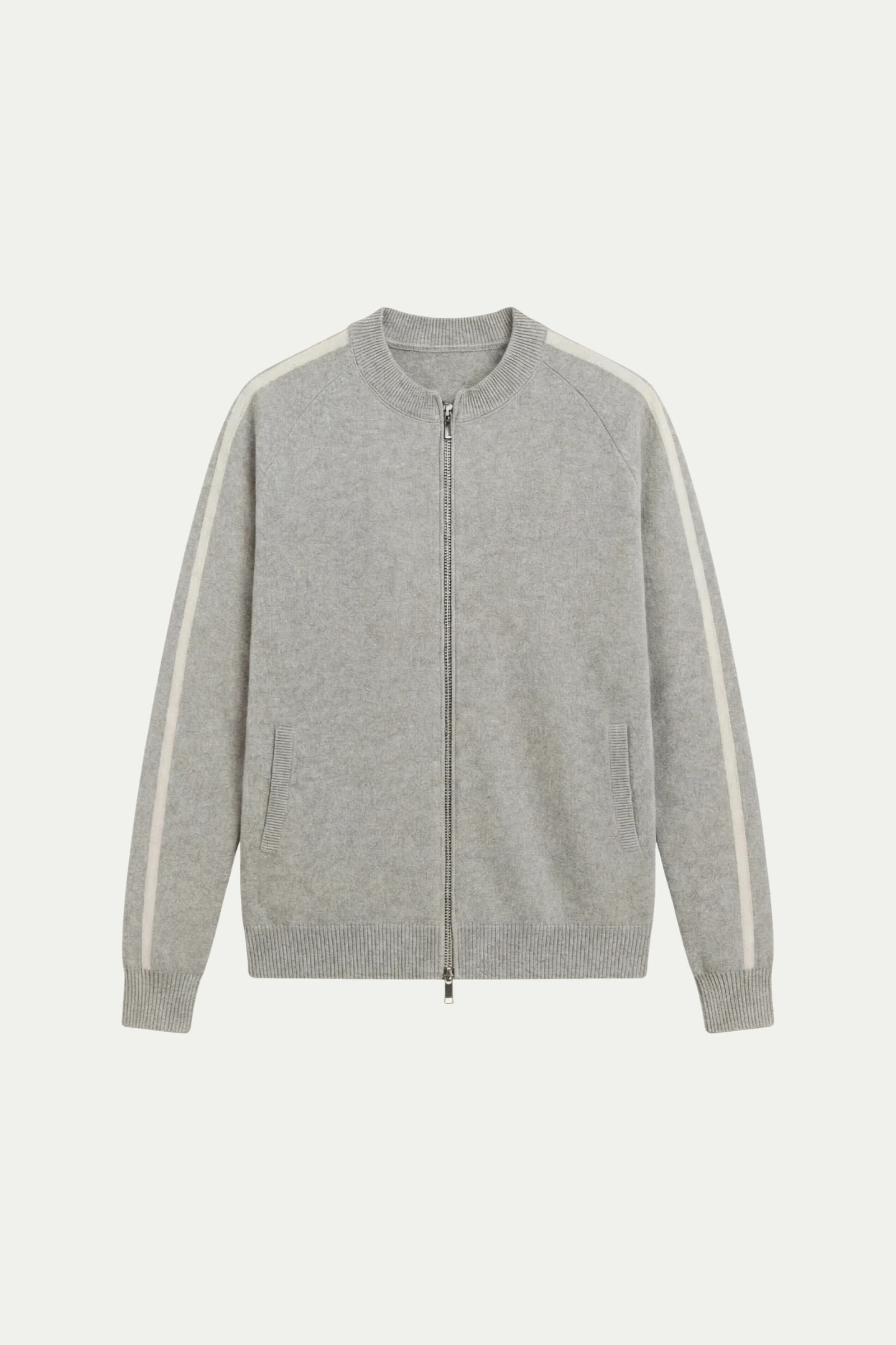 Rib Collar Zip Knit Light Gray