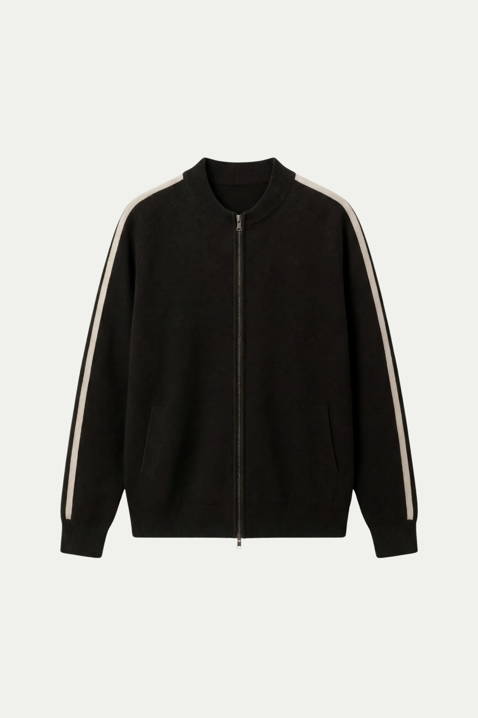 Rib Collar Zip Knit Black