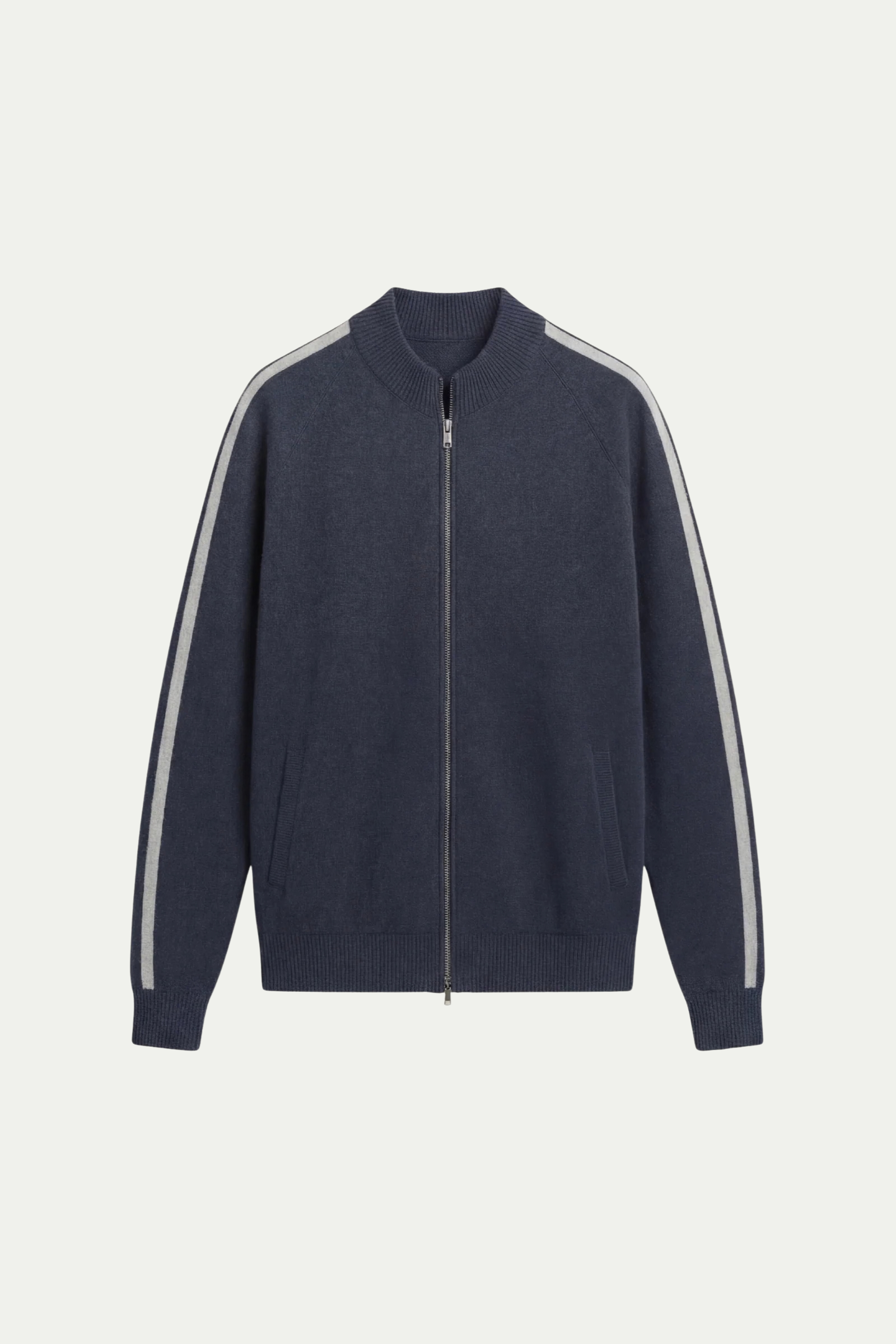 Rib Collar Zip Knit Navy