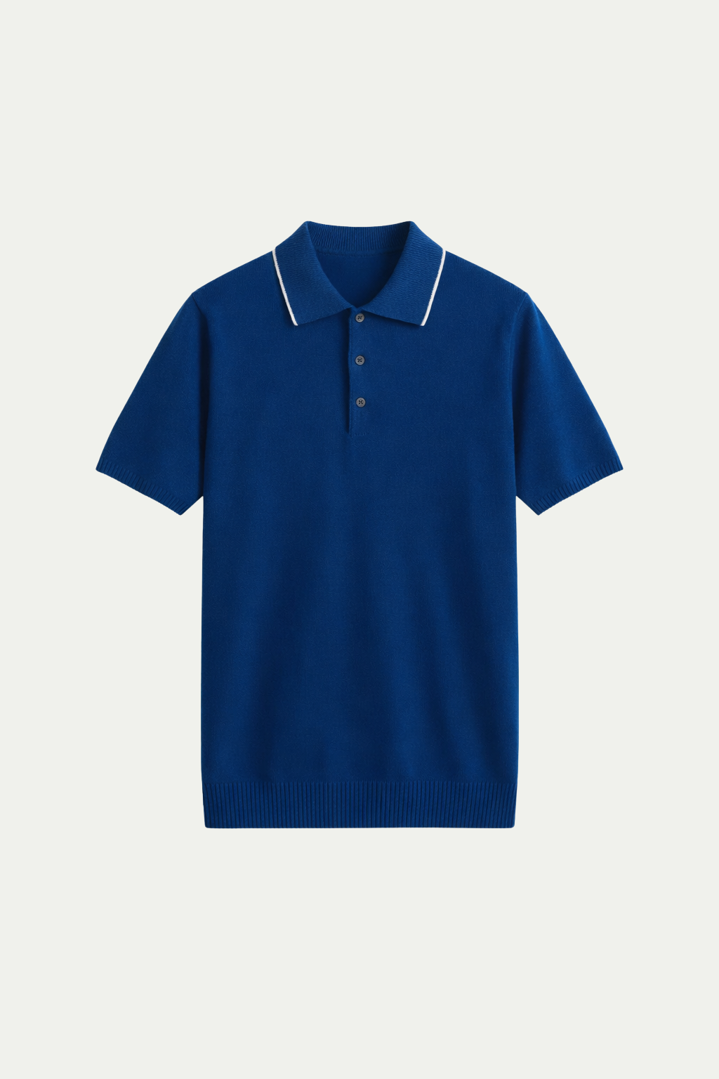 Fine Striped Knit Polo Dark Blue