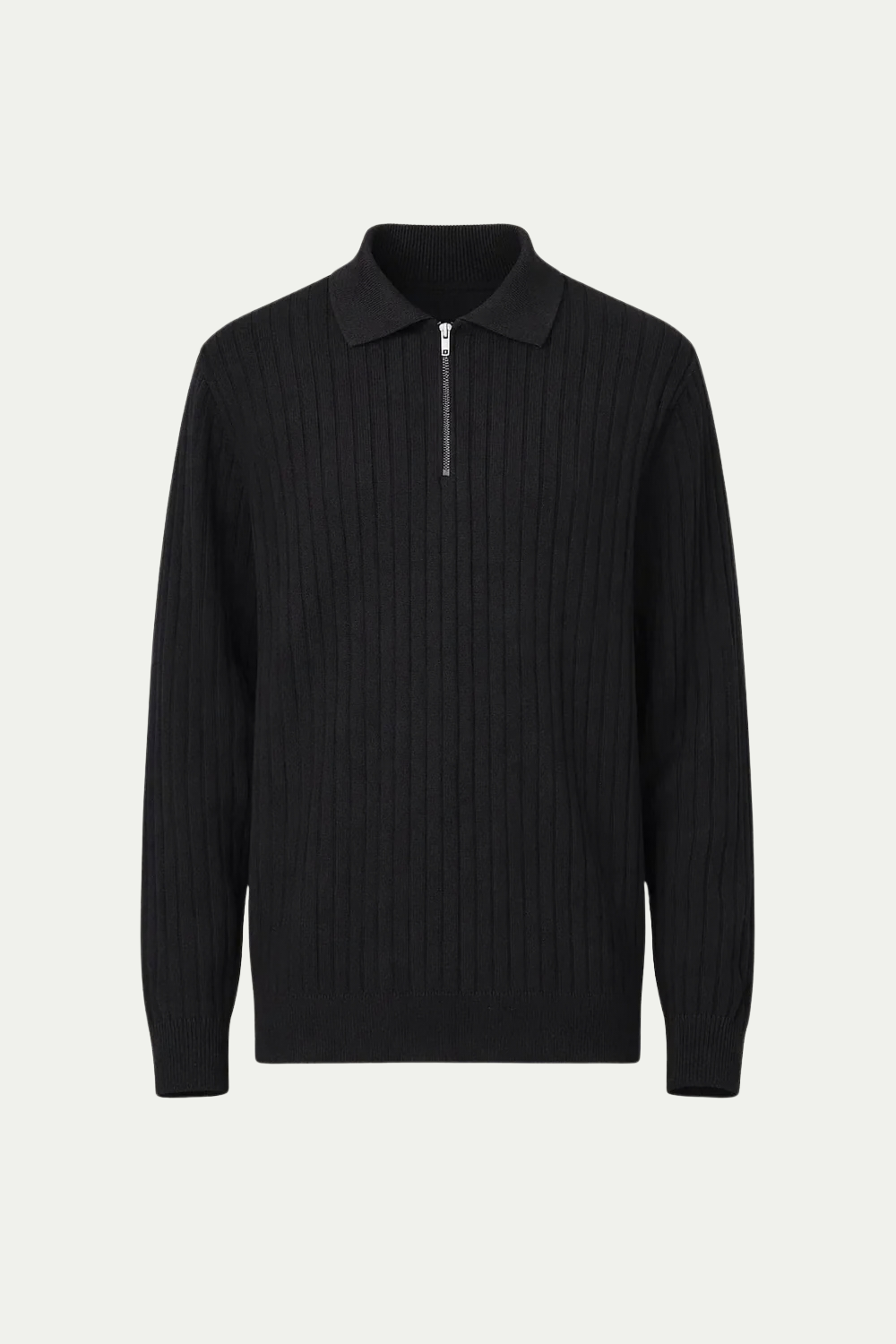 Ribbed Half-Zip Black
