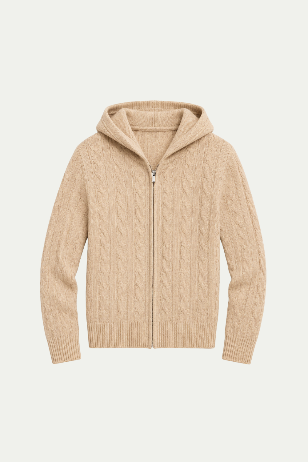 Hooded Cable Knit Sand Beige