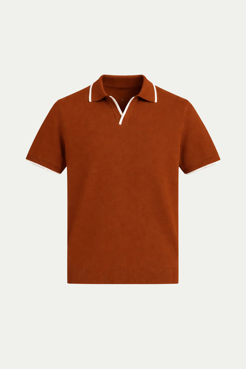 Buttonless Striped Polo Terracotta