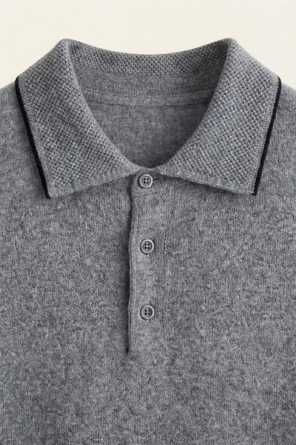 Fine Striped Knit Polo Light Gray