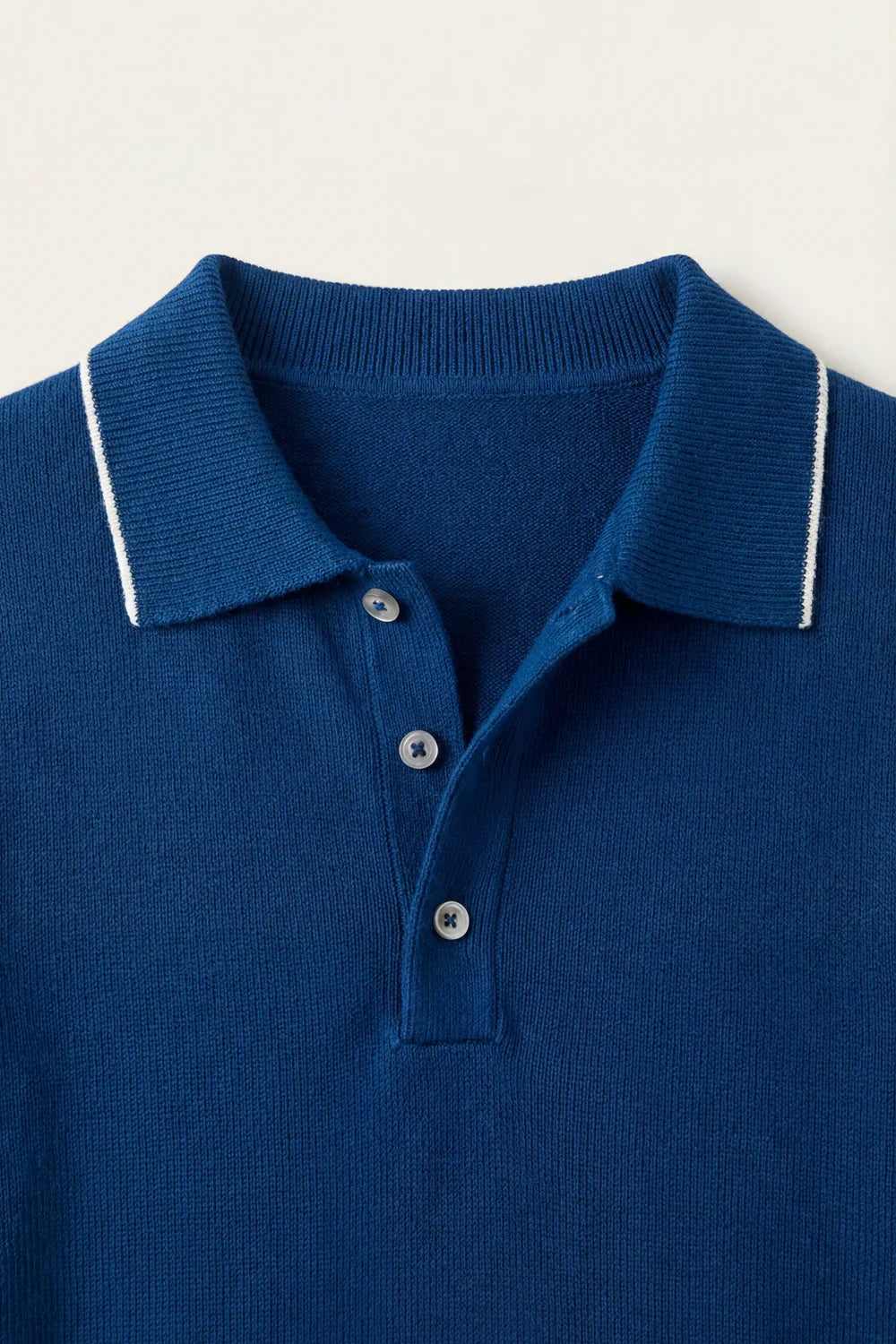 Fine Striped Knit Polo Dark Blue