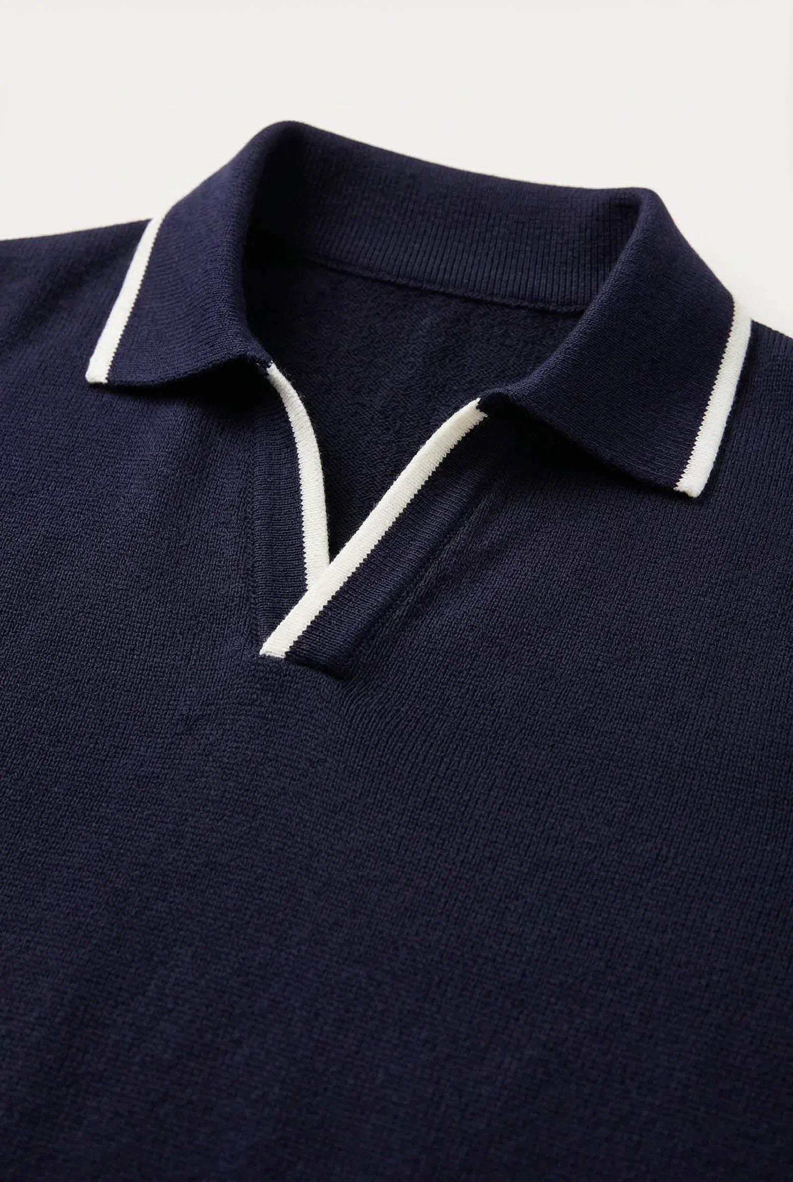 Buttonless Striped Polo Navy