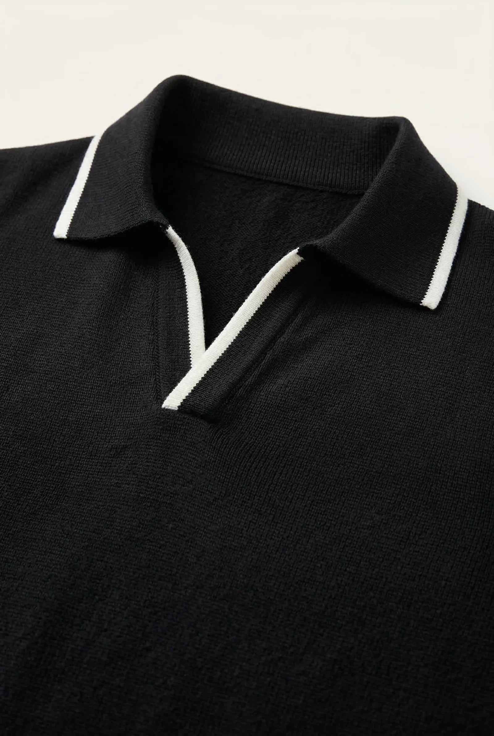 Buttonless Striped Polo Black