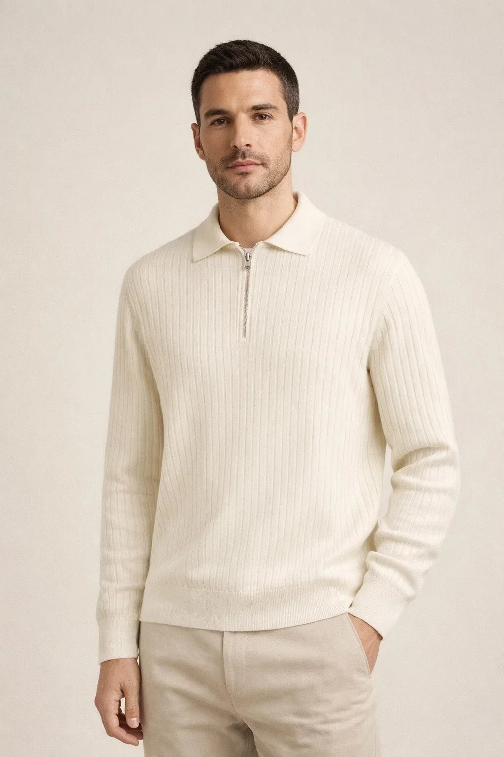 Ribbed Half-Zip Ivory