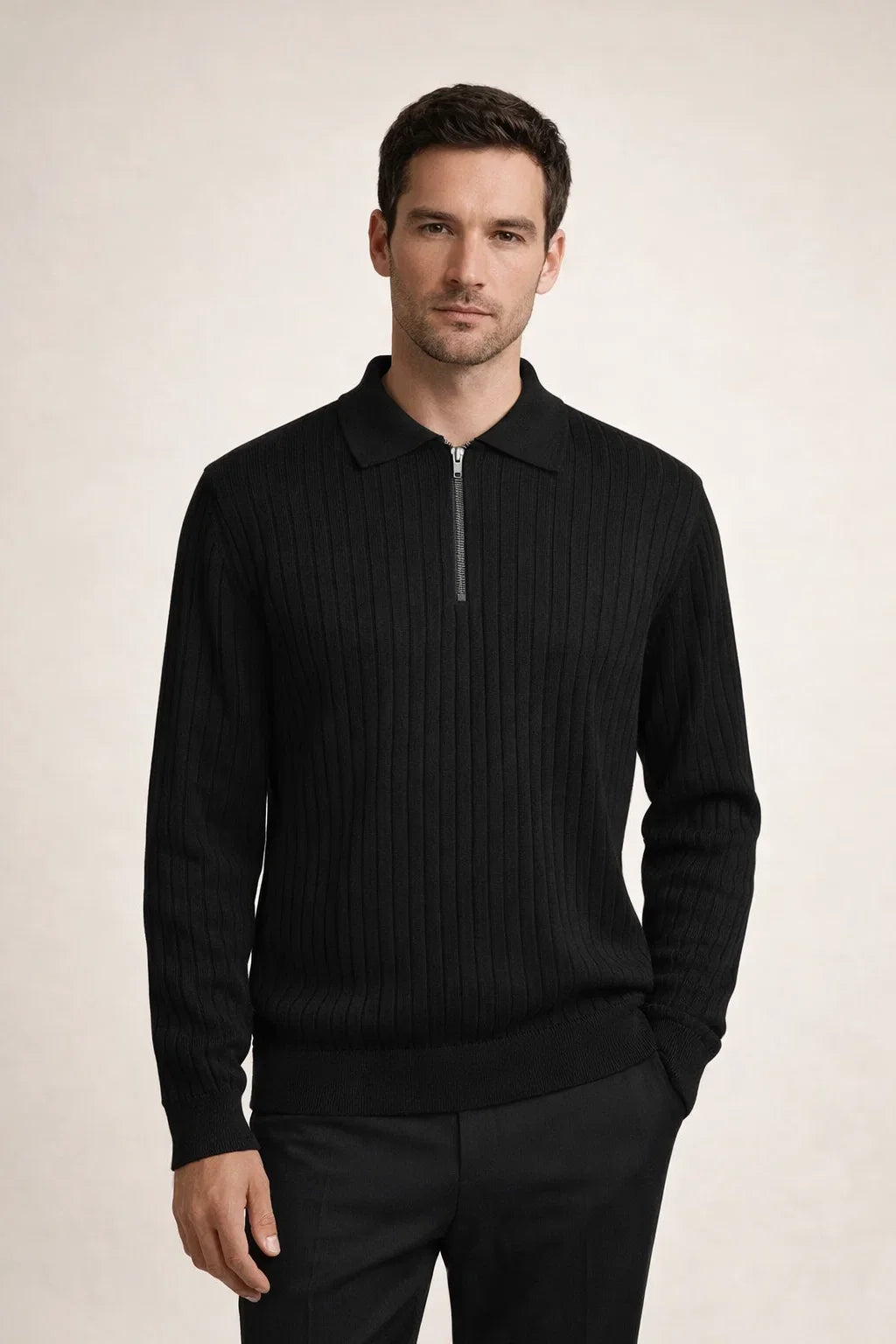 Ribbed Half-Zip Black