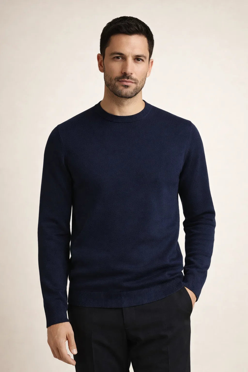 Fine Wool Crewneck Navy Blue