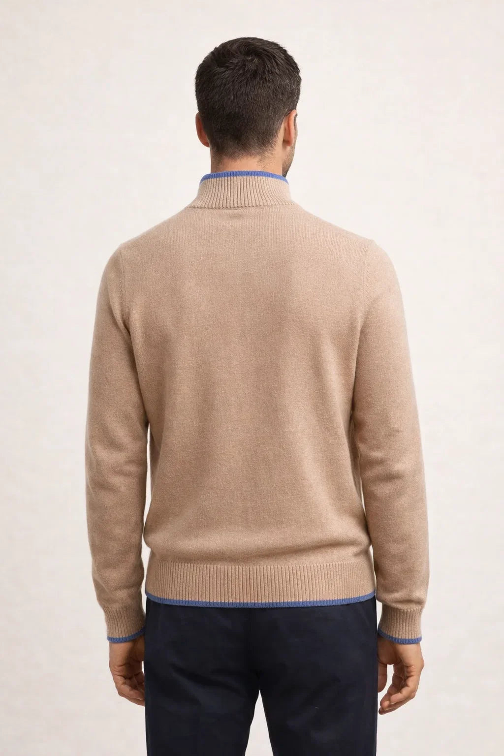Refined Full Zip Knit Beige / Light Blue
