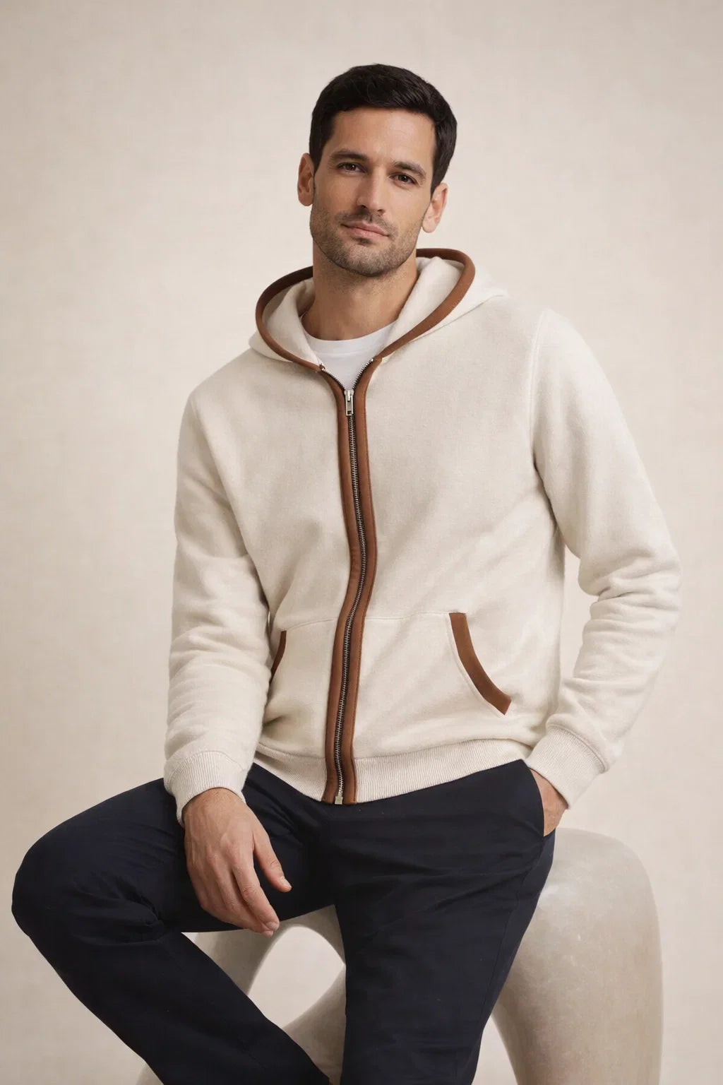 Hooded Cardigan Beige